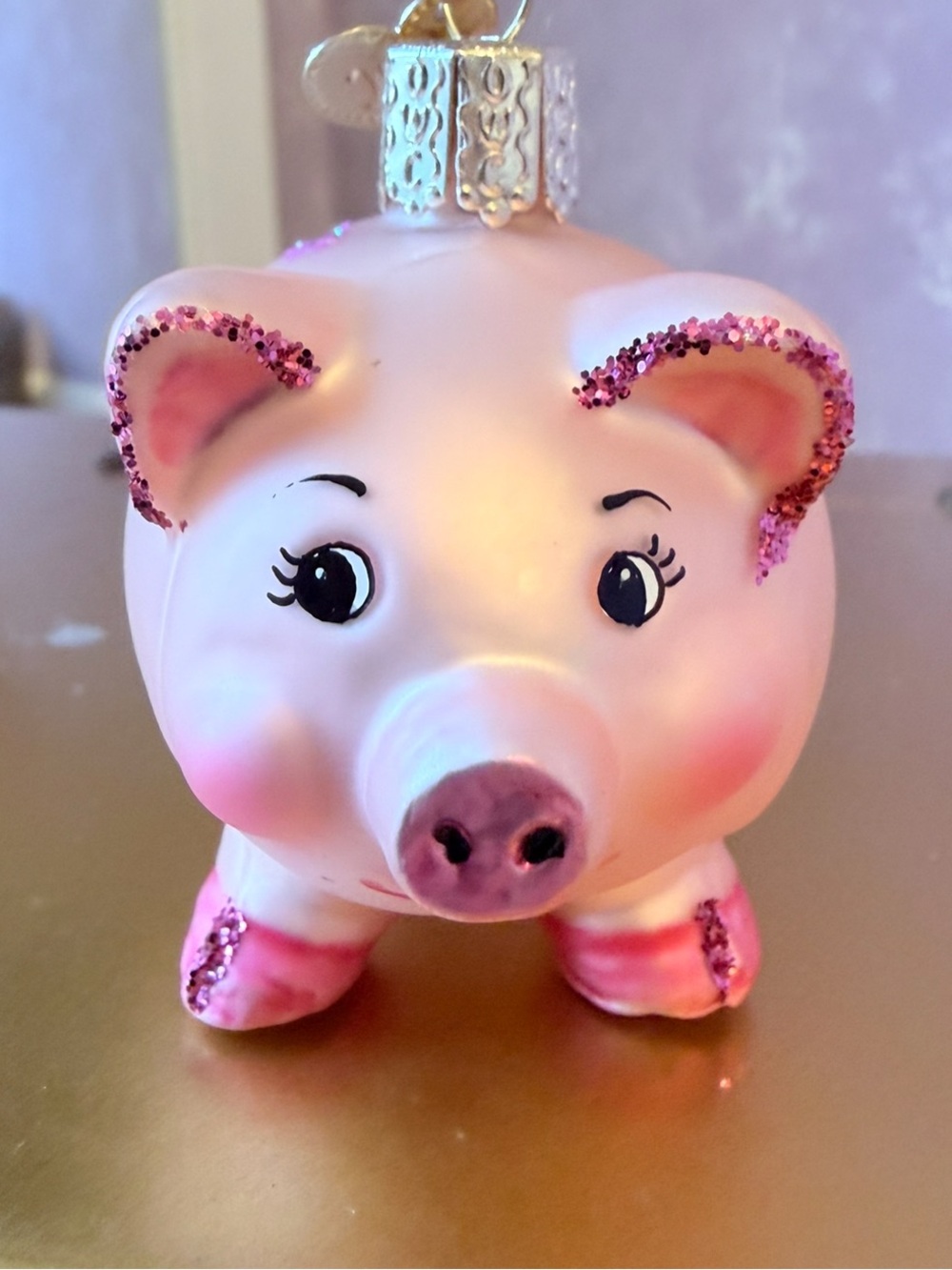 Pink Glass Pig Ornament Holiday Accent - Picture 2 of 8